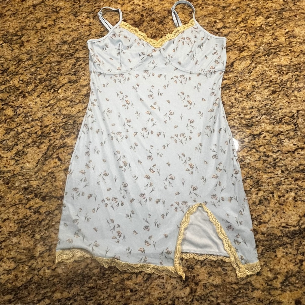 J For Justify Floral Mesh Lace Trimโ Mini Dress XL Light Blue Y2K Coquette Slit